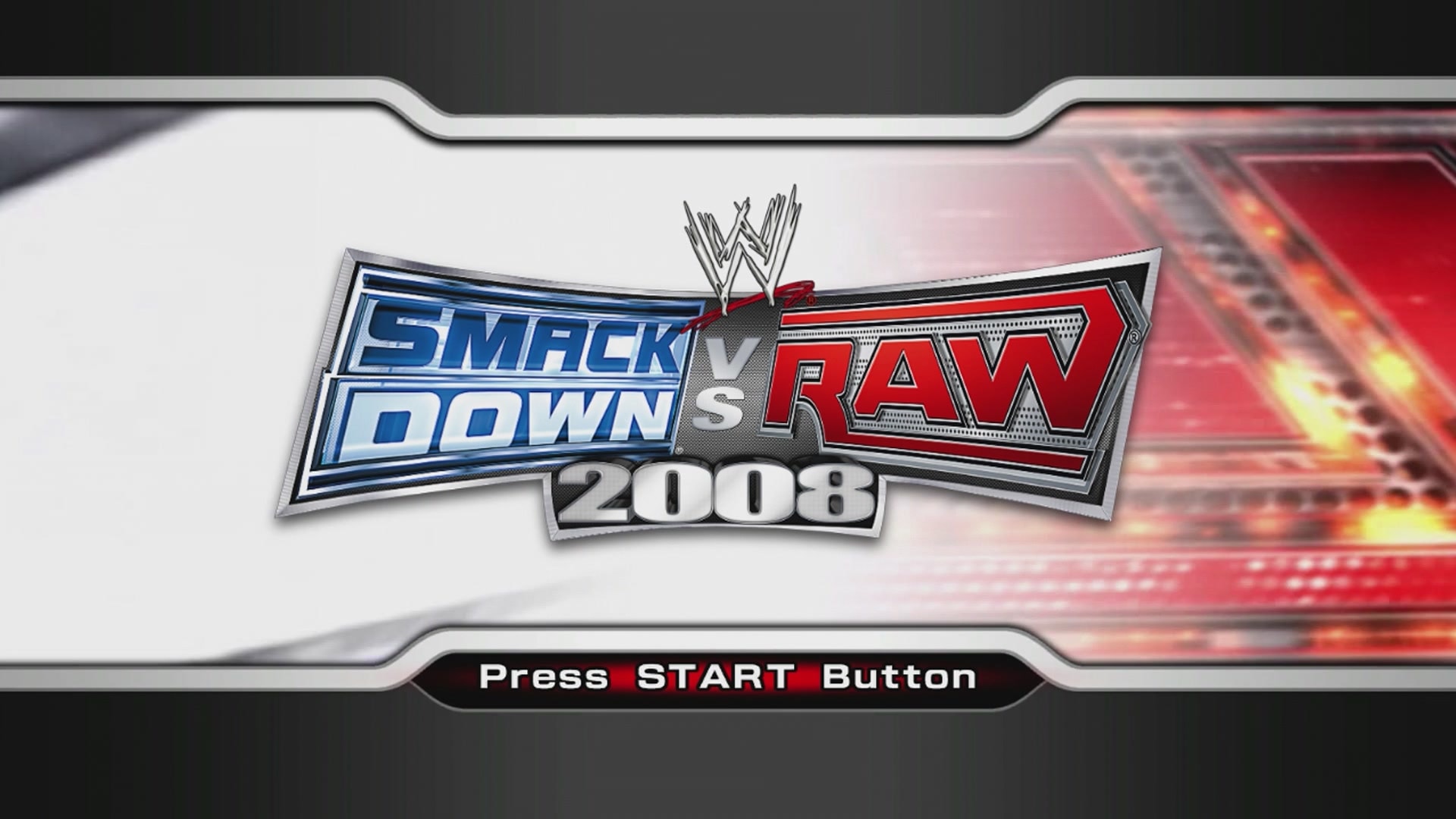 WWE SmackDown vs. Raw 2008 title screen for Xbox 360